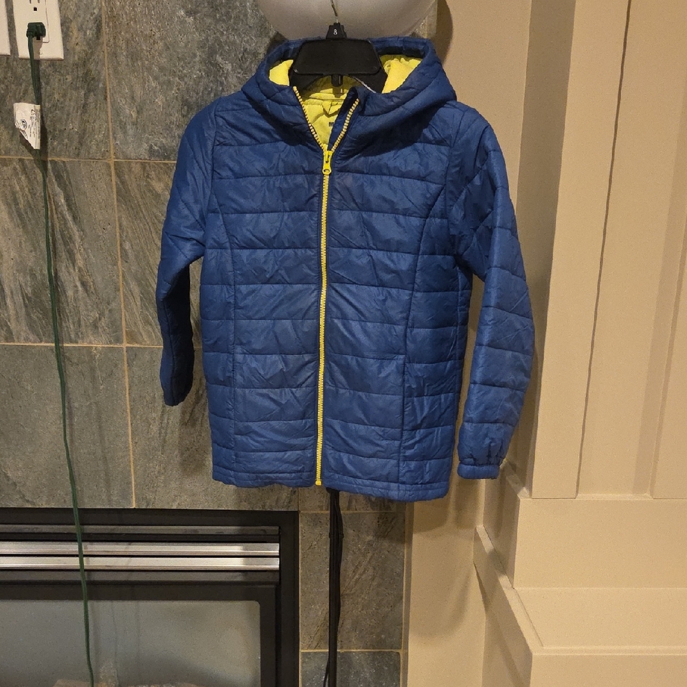 Kids Blue Puffer Jacket with Yellow Accents